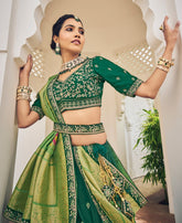 Designer Green Lehenga on viscos and Gaji Siburi duppatta with detailed embroidery and hand work